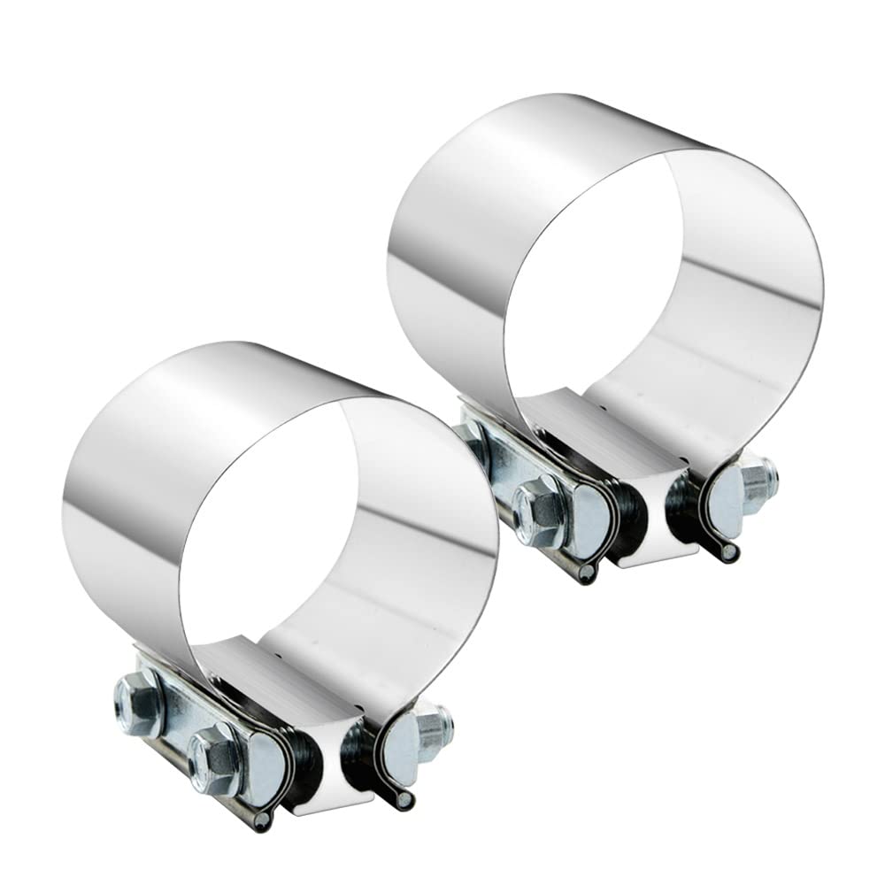 A ABIGAIL front view of exhaust clamp showing durable band and hardware benefit: corrosion resistance