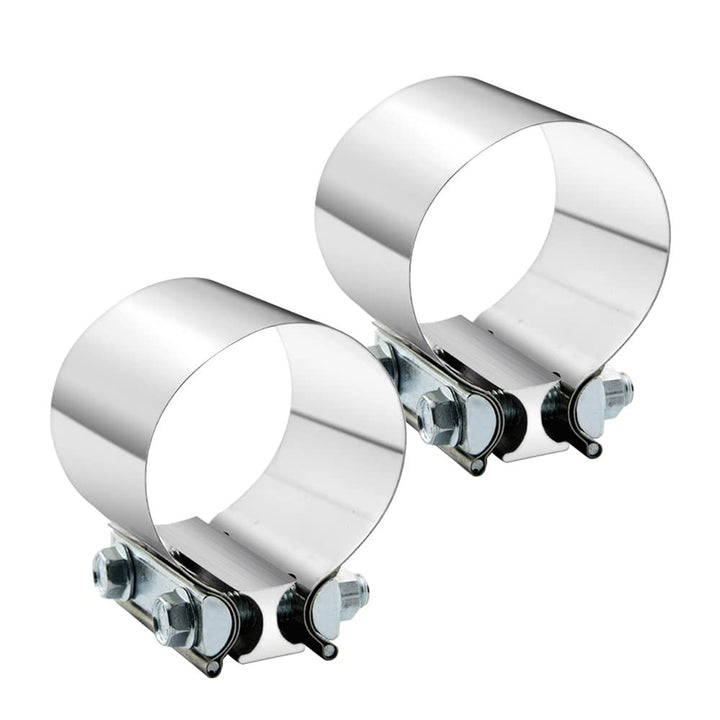 A ABIGAIL front view of exhaust clamp showing durable band and hardware benefit: corrosion resistance