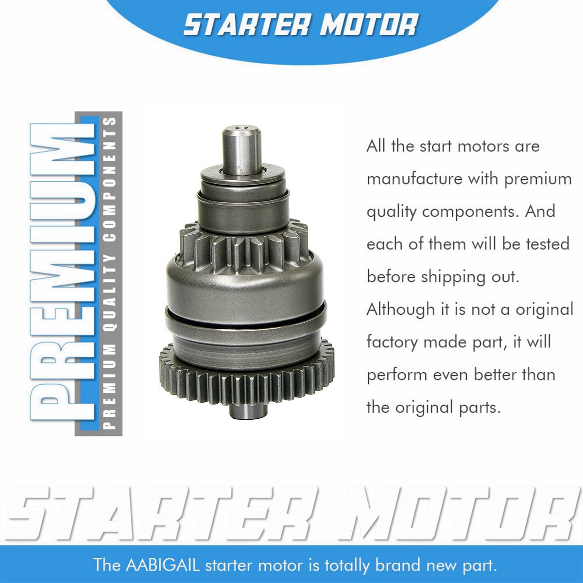 A ABIGAIL starter drive mounted on ATV starter demonstrating correct fit