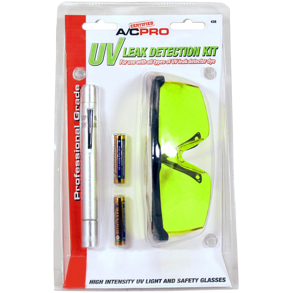 A/C Pro UV pen light front view showing bright beam for fast leak detection