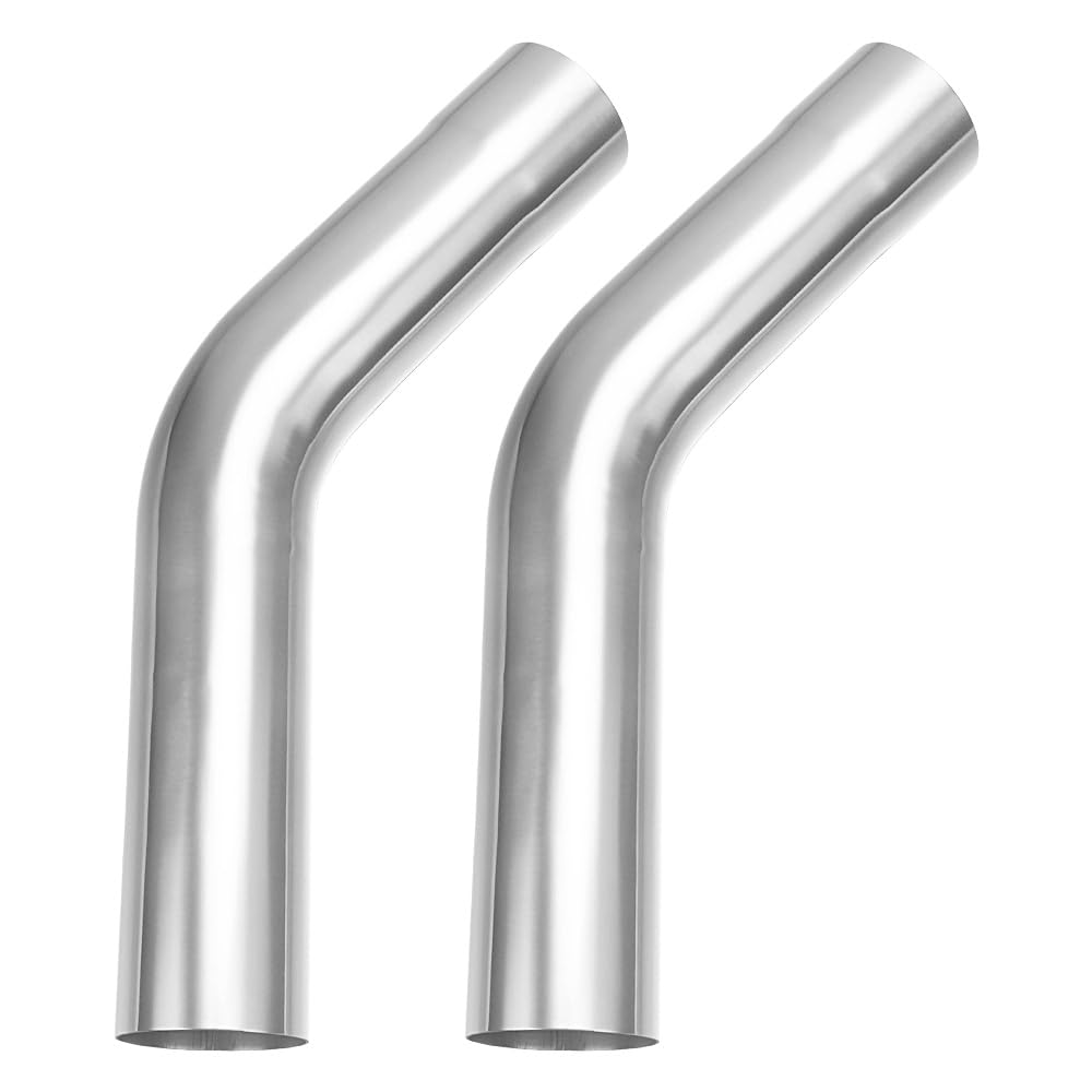 A-KARCK front view of two 45-degree stainless exhaust tubes showing durable finish and fit