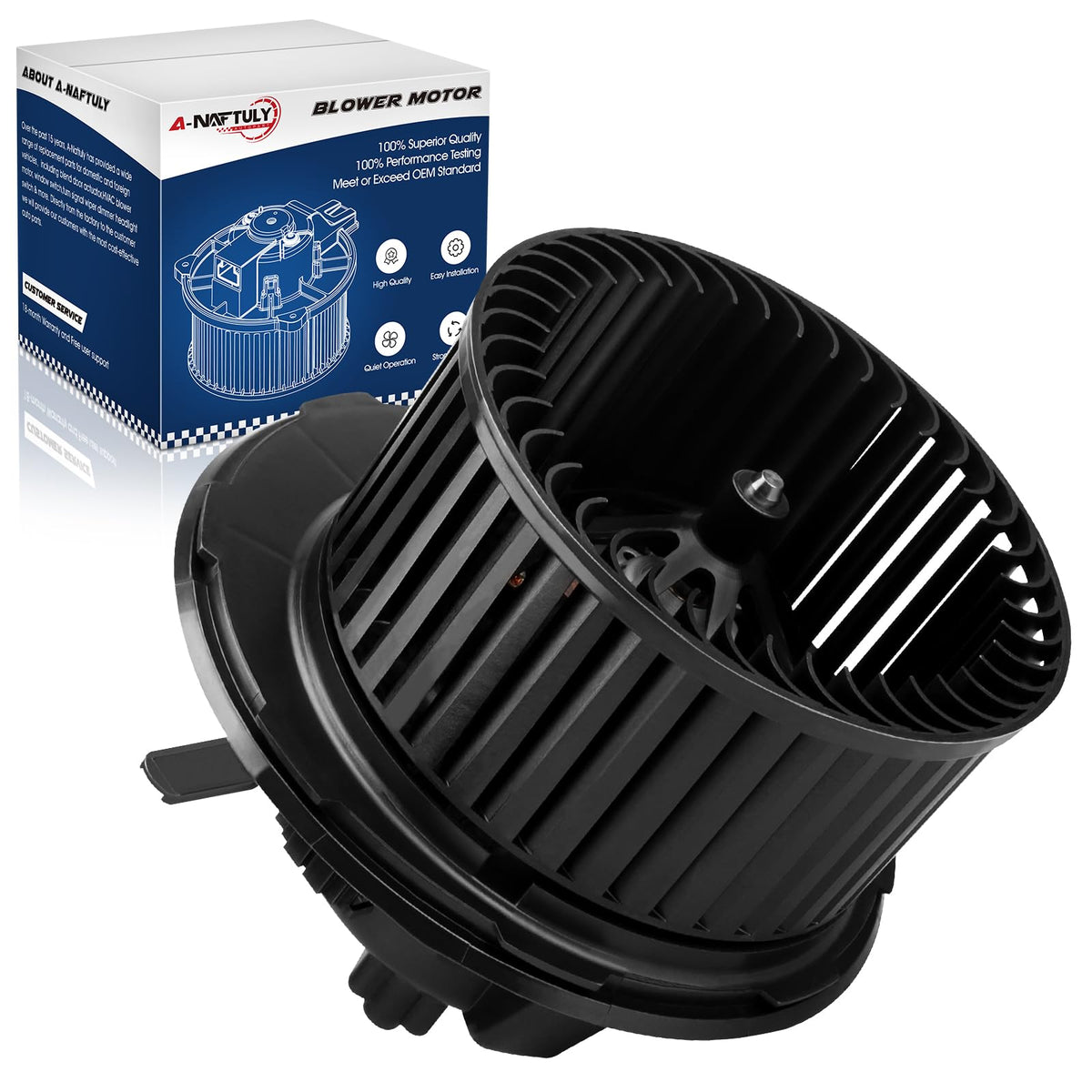 A-NAFTULY blower motor front assembly showing fit and airflow benefit