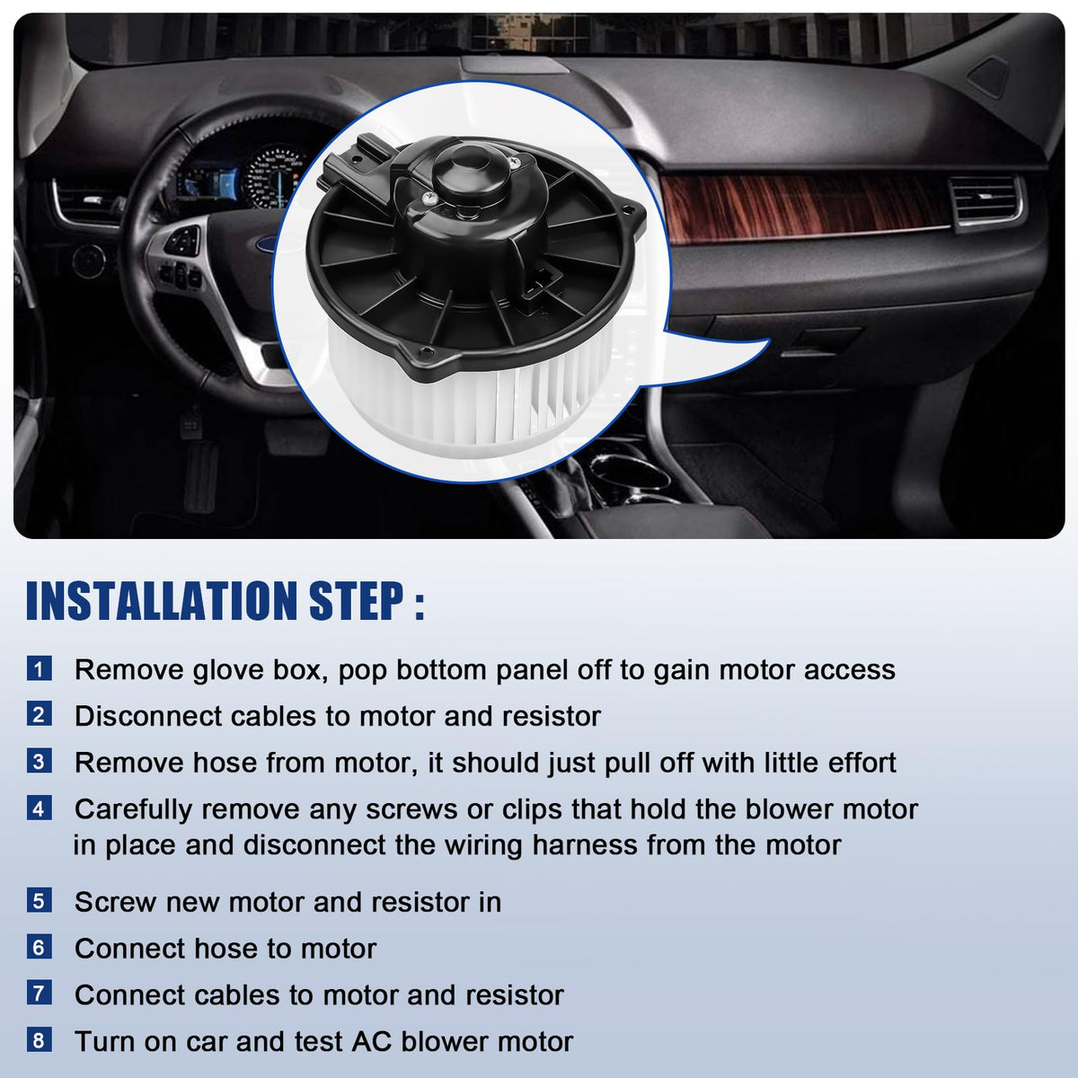 A-NAFTULY blower motor installed under dash demonstrating straightforward replacement