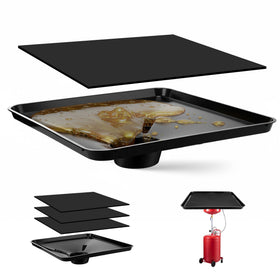 A-Outsanding front view of large leak-proof drain pan showing shape and capacity