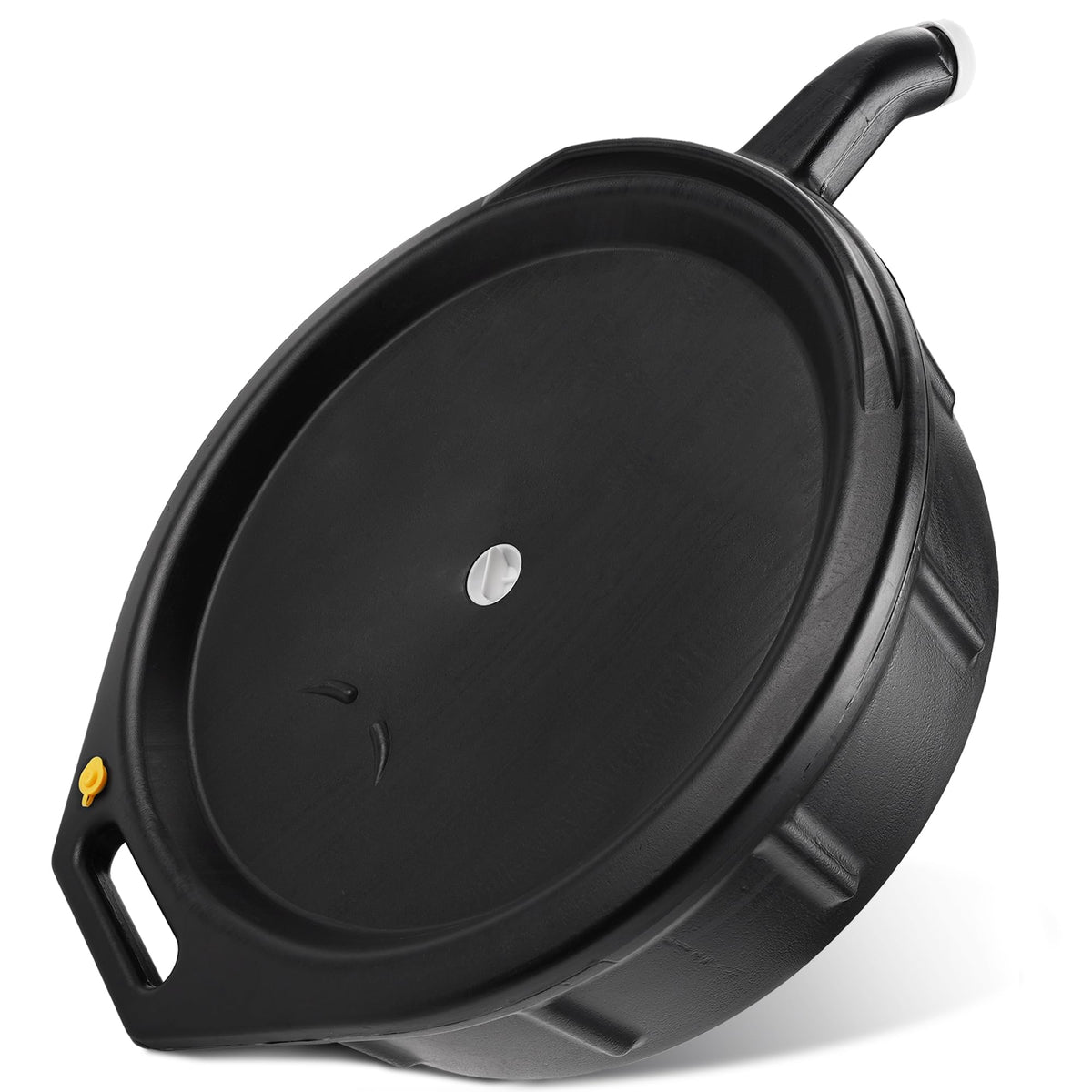 A-Outsanding front view of oil drain pan showing capacity and stability benefits
