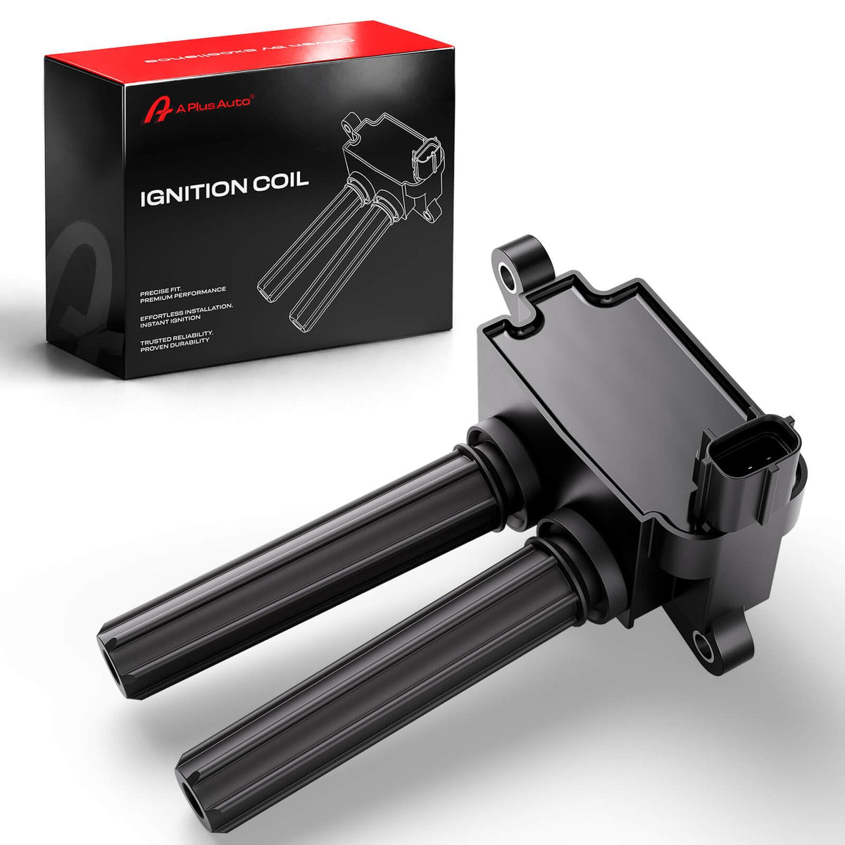 A Plus Auto ignition coil front view showing fit and durable housing benefit