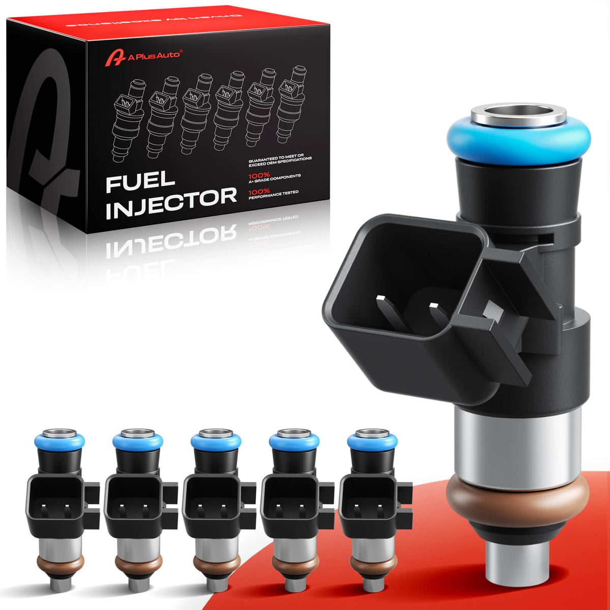 A Plus Auto front packaging showing six matched injectors and compatibility details for easy selection