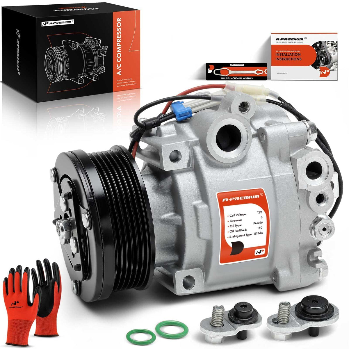 A-Premium front assembly showing compressor and clutch for easy replacement