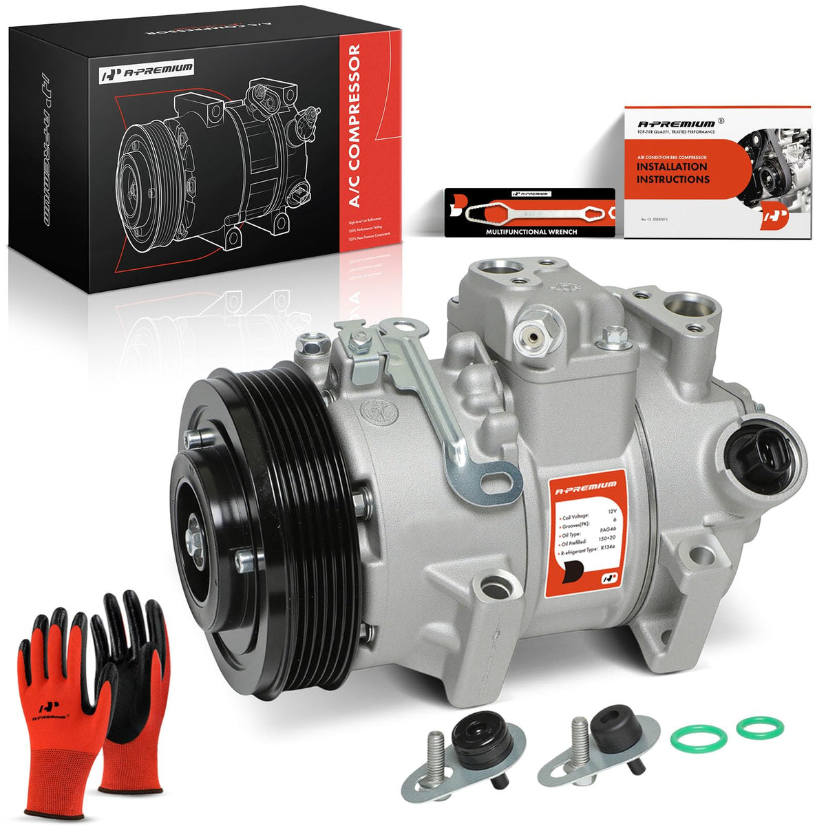 A-Premium compressor front view showing compact OEM-style fit for easy replacement