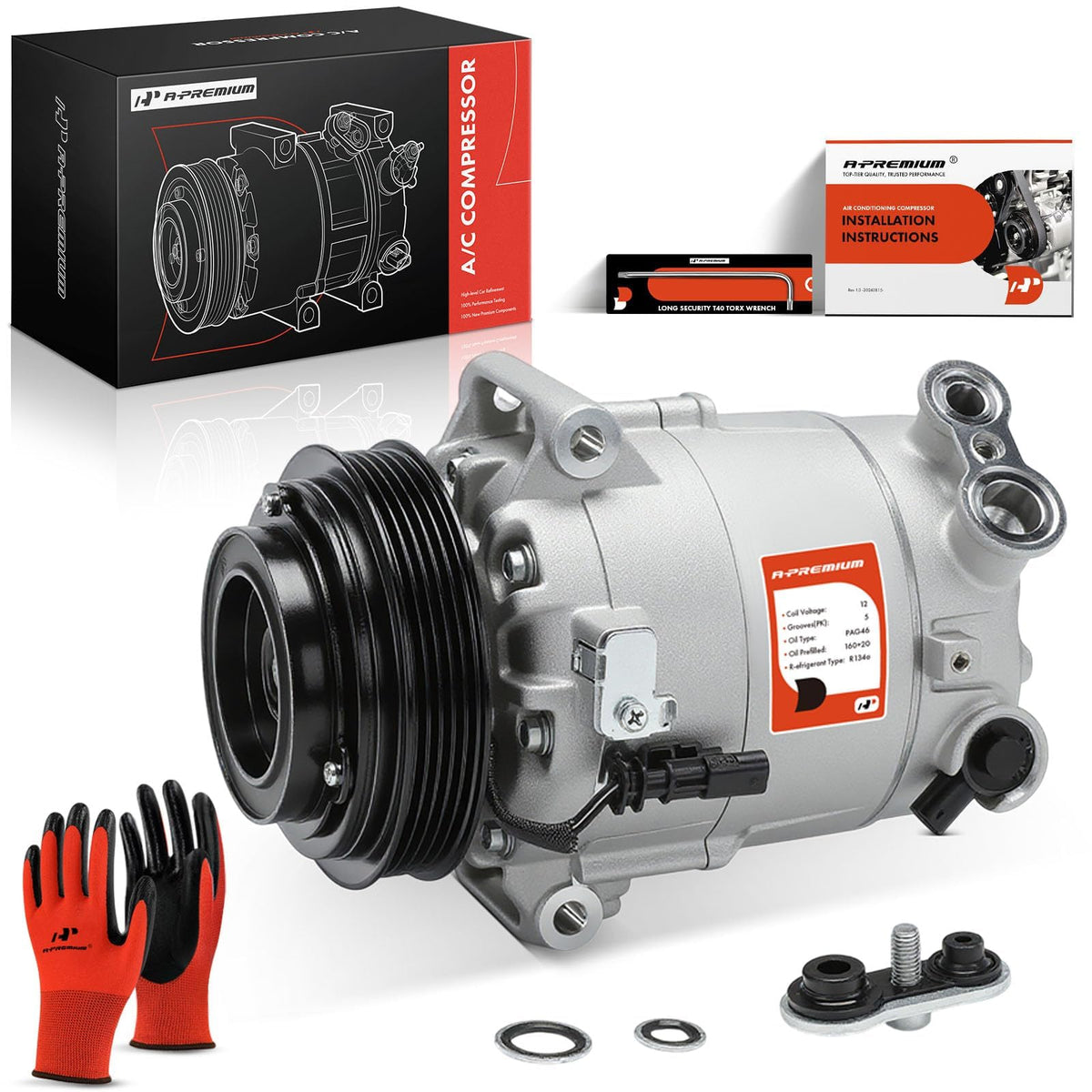 A-Premium front view of AC compressor showing complete assembly and ready-to-install benefit