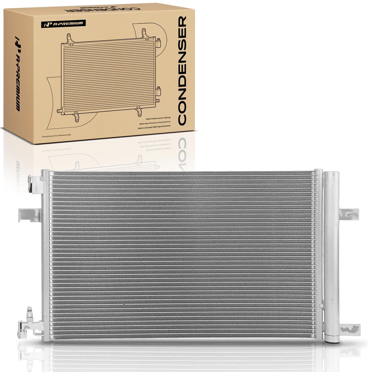 A-Premium condenser front view showing full assembly and direct-fit benefit