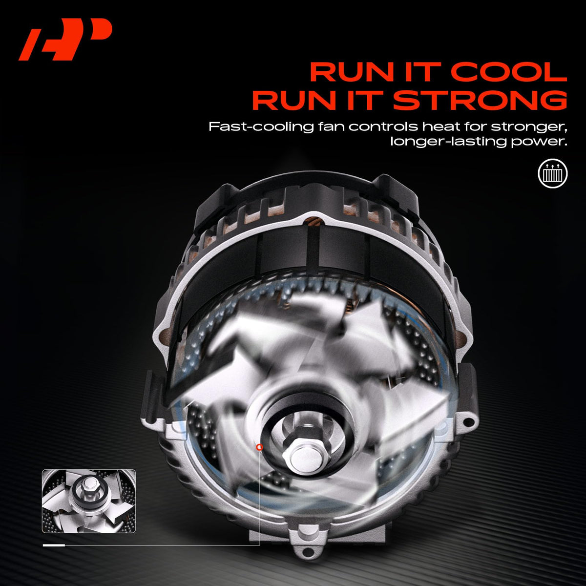 A-Premium alternator beside belt showing size for accurate fit confirmation