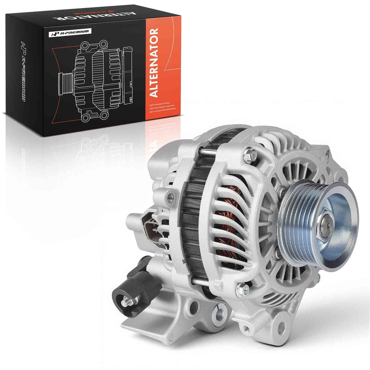 A-Premium alternator front view showing complete housing and reliable design