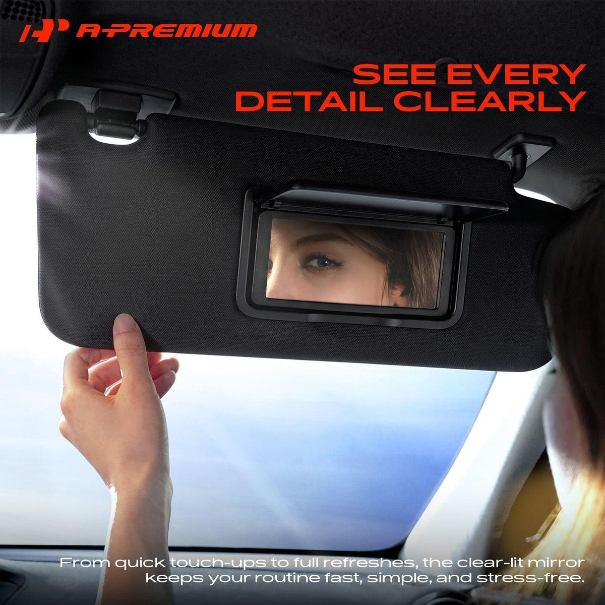 A-Premium visor angled to block sun demonstrating reduced eye strain benefit