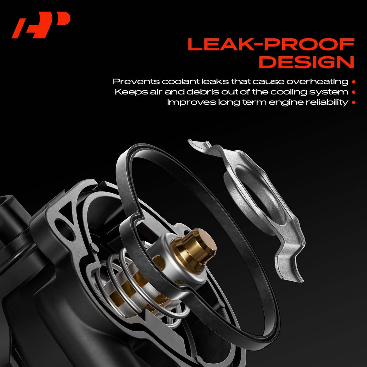 A-Premium assembled thermostat housing side profile confirming flange dimensions