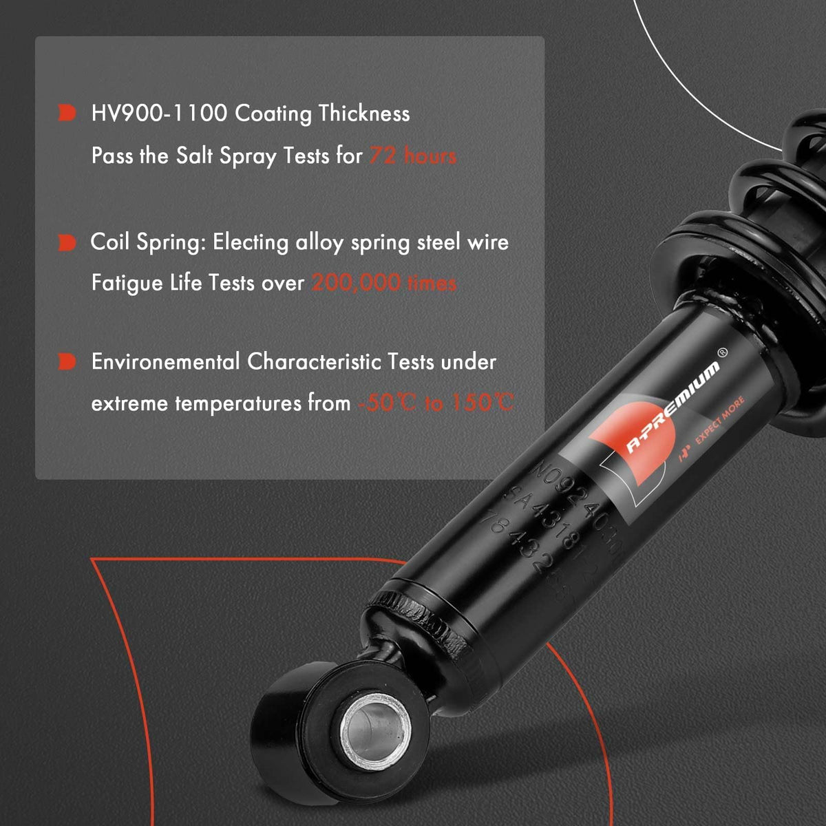 A-Premium side profile of shock absorber and spring showing compact, matched design benefit