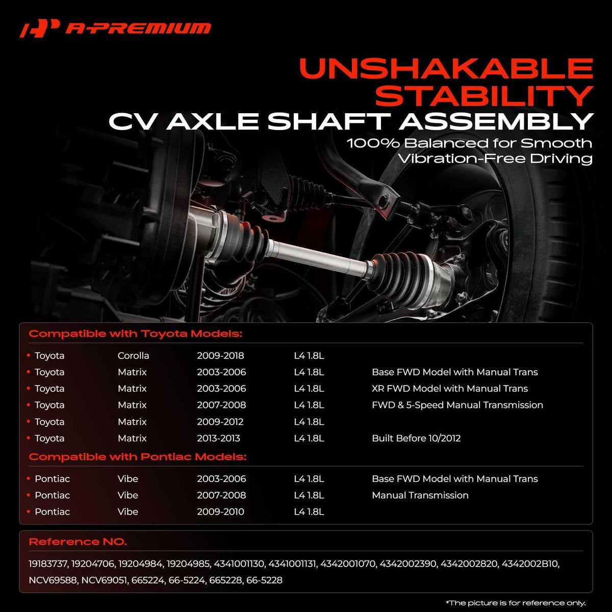 A-Premium left axle close-up showing durable joint and improved drive reliability
