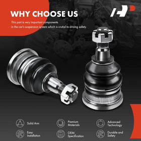 A-Premium driver and passenger ball joints displayed side-by-side for matched replacement convenience