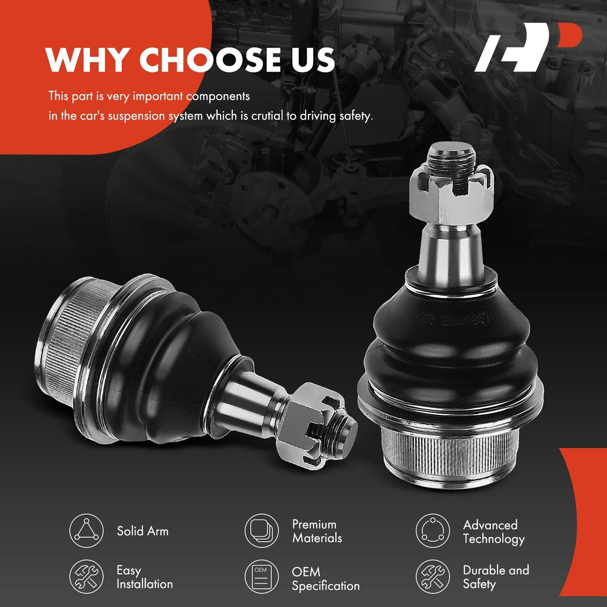 A-Premium ball joint size comparison with ruler showing scale for fit verification