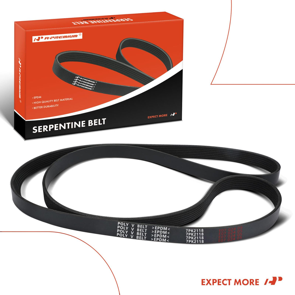 A-Premium belt staged in a garage conveying professional-grade replacement benefit