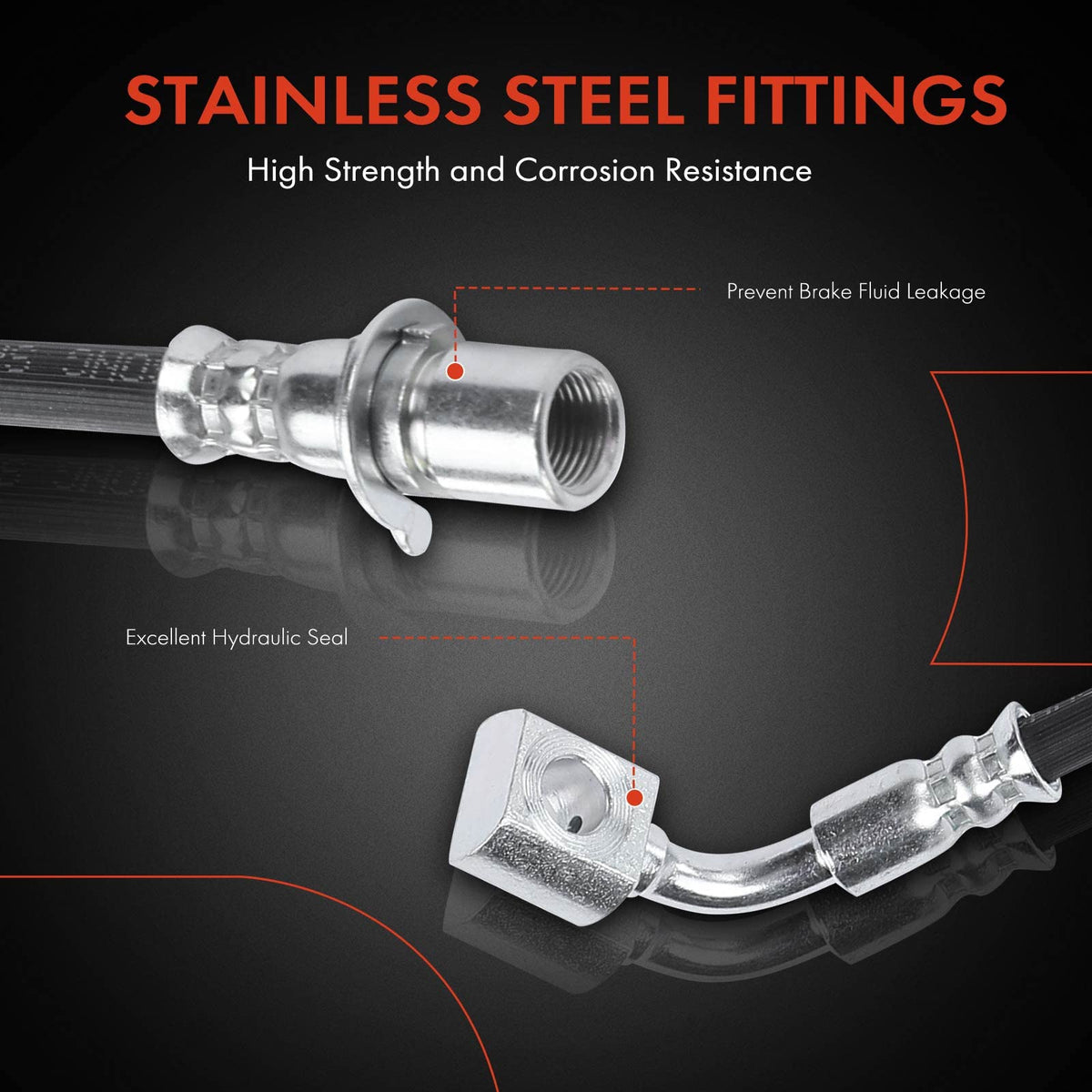 A-Premium hose connected to caliper showing secure fit and leak prevention benefit