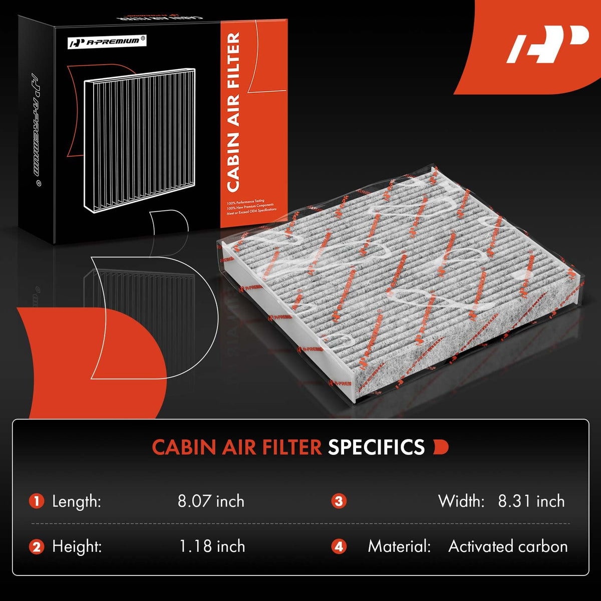 A-Premium cabin filter close-up showing activated carbon layer to reduce odors