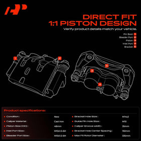 A-Premium caliper closeup phenolic pistons highlighting heat resistance and consistent retraction