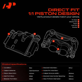 A-Premium caliper dual piston detail highlighting robust pistons for consistent braking feel