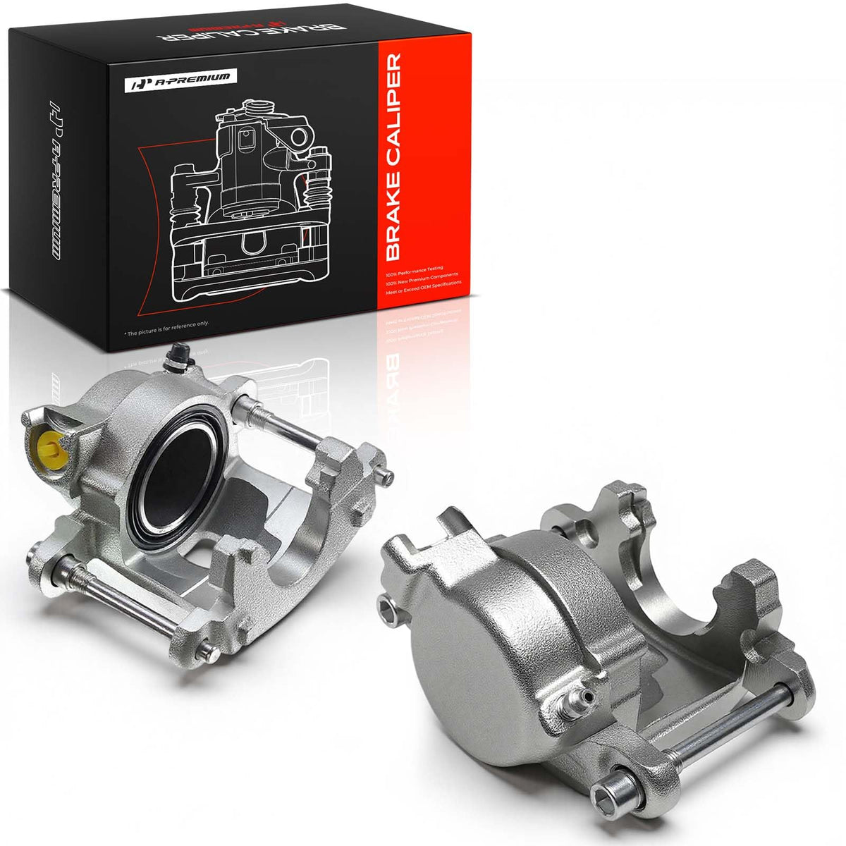 A-Premium caliper boxed packaging with label showing reference numbers for part matching