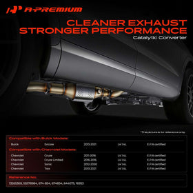 A-Premium catalytic converter side profile illustrating stainless-steel body and factory-style shape for easy install