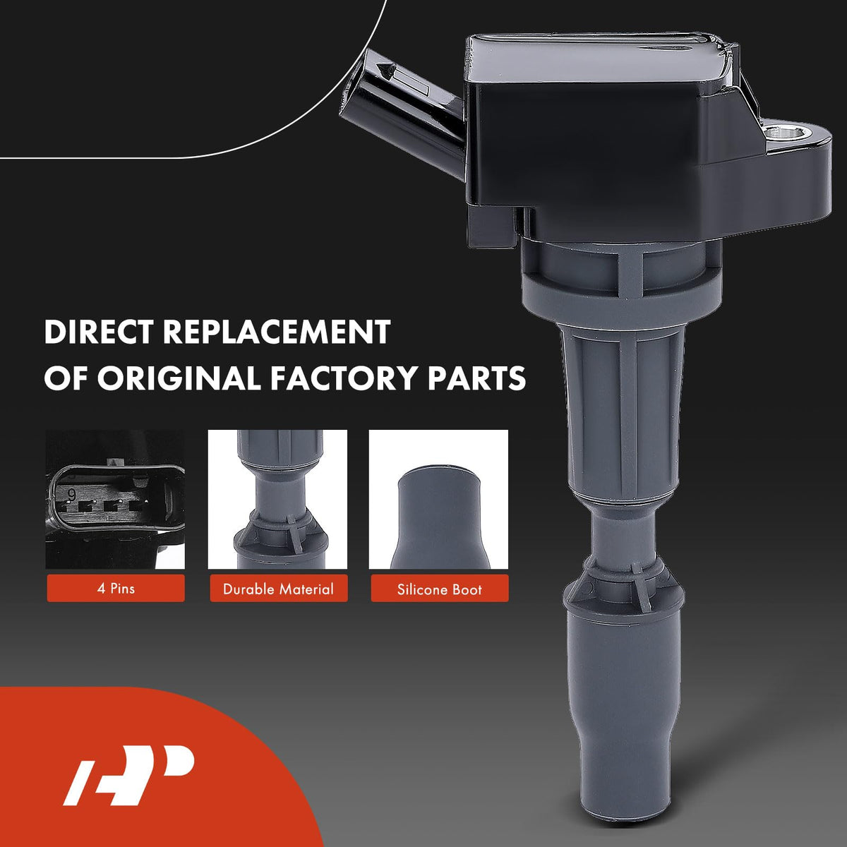A-Premium ignition coil mounted on valve cover demonstrating direct fit