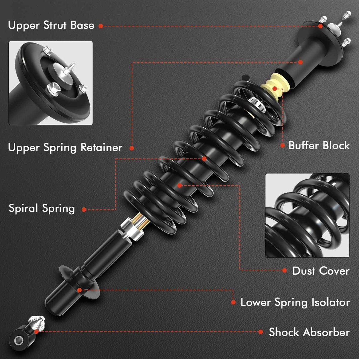 A-Premium close-up of coil spring highlighting spring integrity and restored ride height