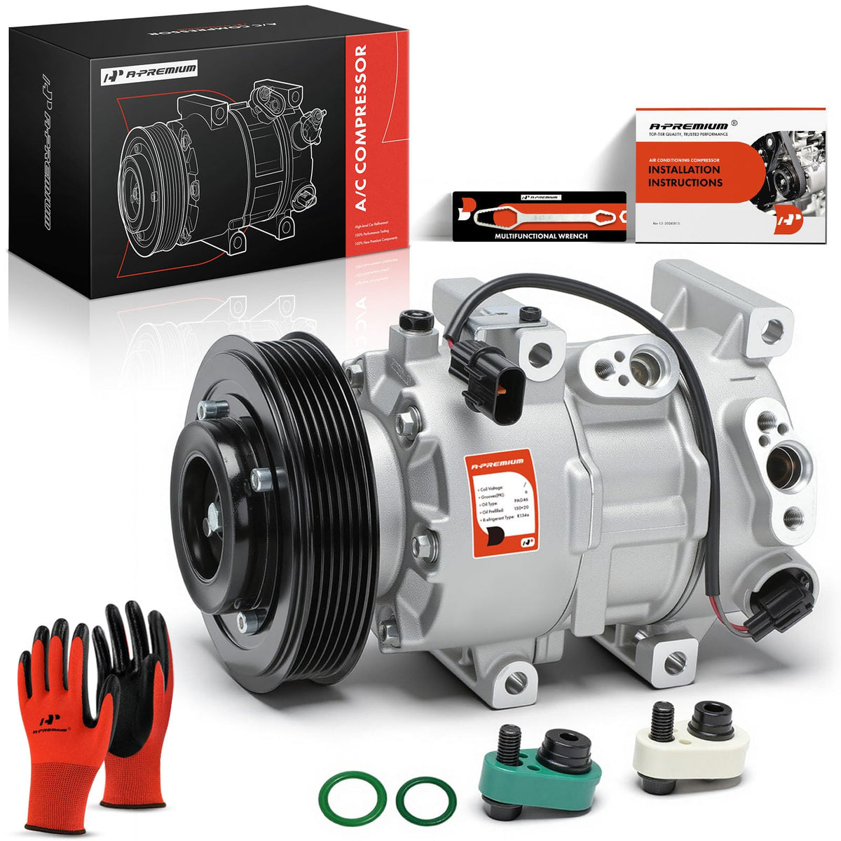 A-Premium compressor front assembly showing full unit and mounting points for accurate fit