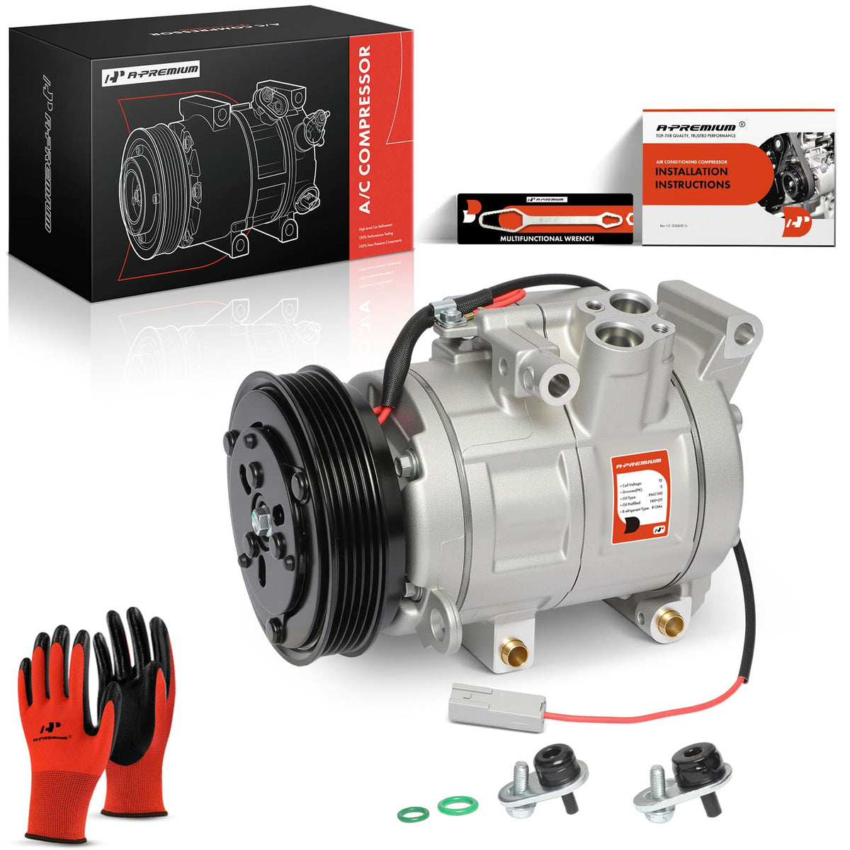 A-Premium compressor front view showing mounting points and fitment benefit