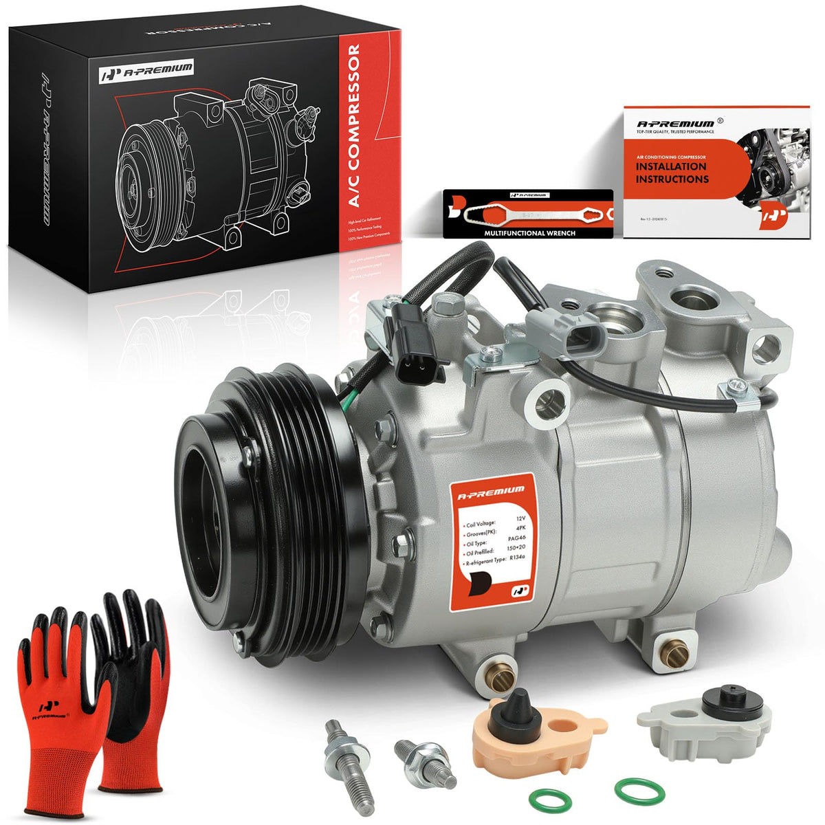 A-Premium compressor front view showing clutch and pulley, ensuring easy replacement