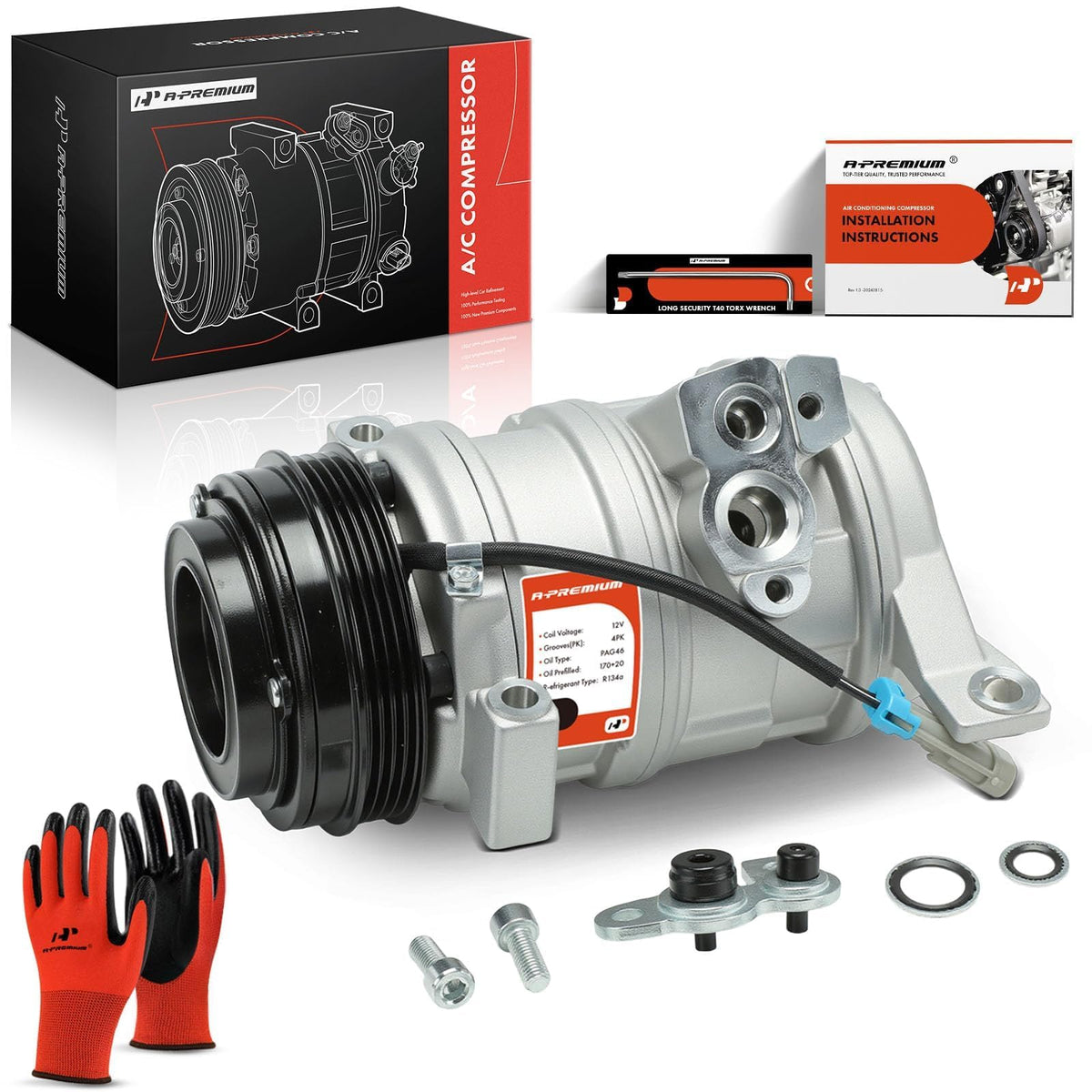 A-Premium compressor front view showing complete assembly and direct-fit benefit
