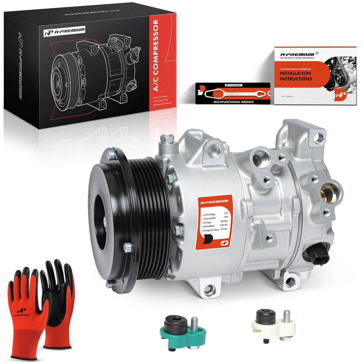 A-Premium front view of compressor showing complete assembly and fit benefits