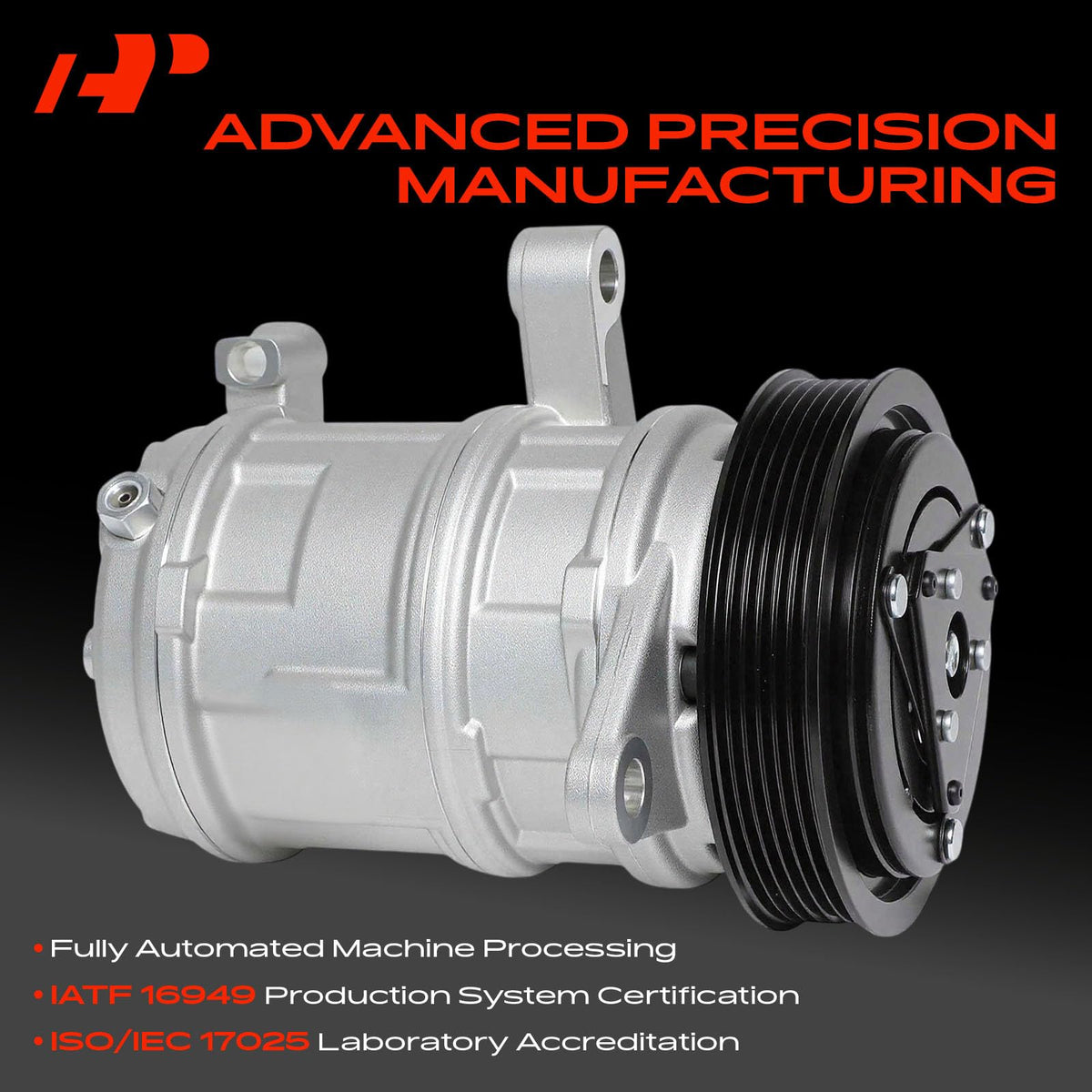 A-Premium compressor pulley detail highlighting six-groove alignment benefit