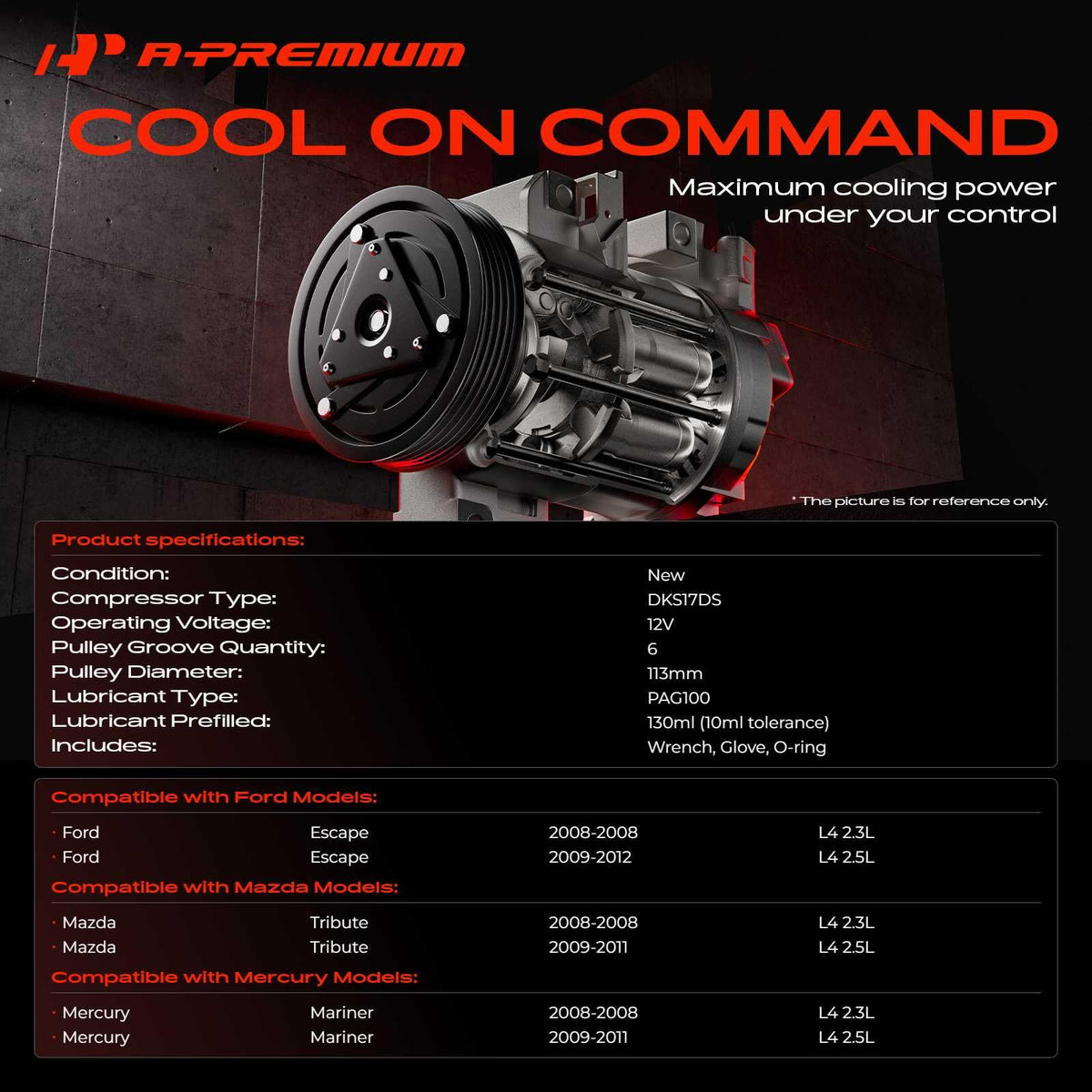 A-Premium compressor side profile illustrating durable housing and easy installation