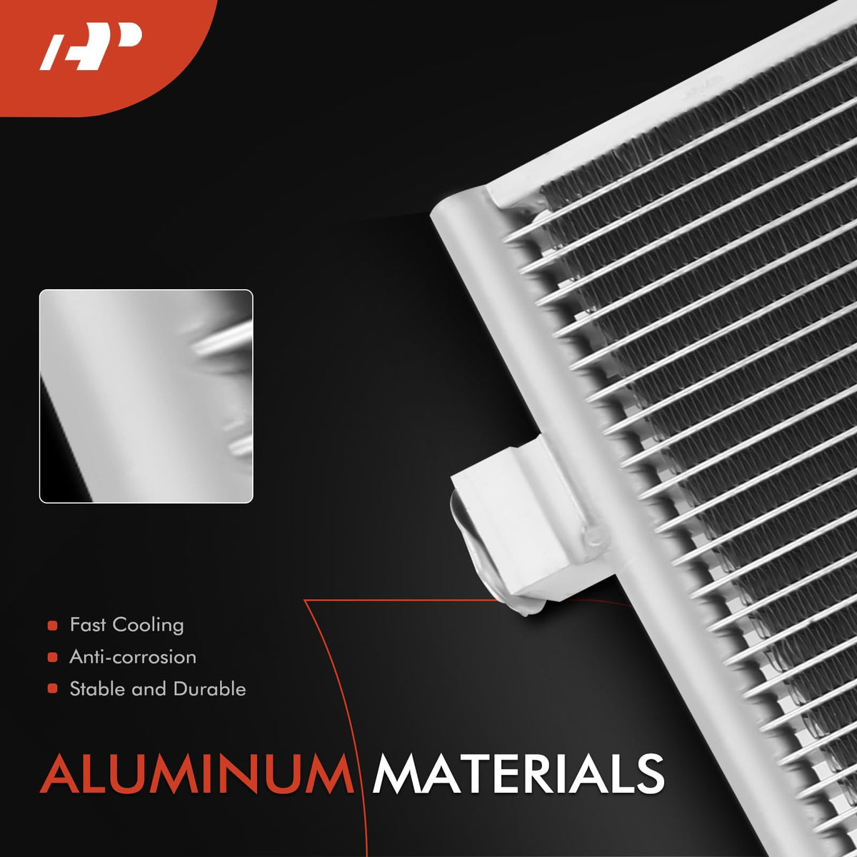 A-Premium condenser close-up fins detail highlighting efficient heat dissipation