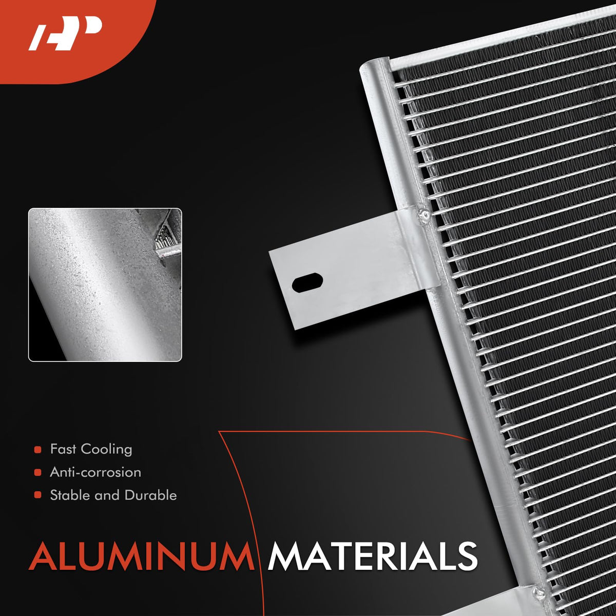 A-Premium condenser connection ports closeup for easy bolt-on installation