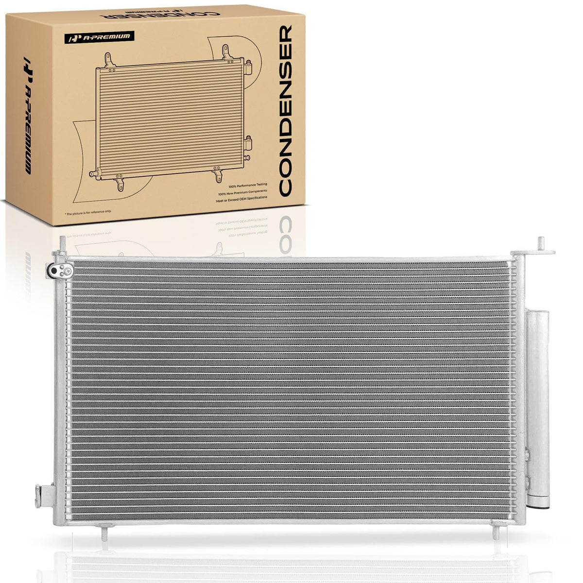A-Premium condenser front view showing clean fins and core for reliable cooling