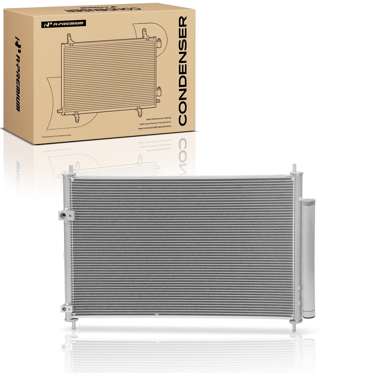A-Premium condenser front view showing full core and frame, restores cooling efficiency
