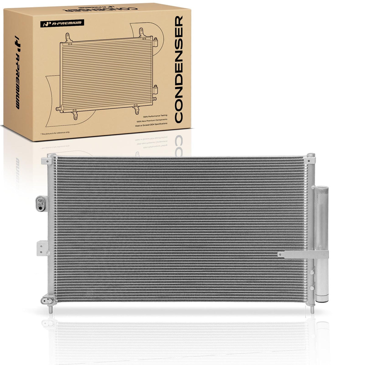 A-Premium condenser front view showing full core and mounting points for accurate fit