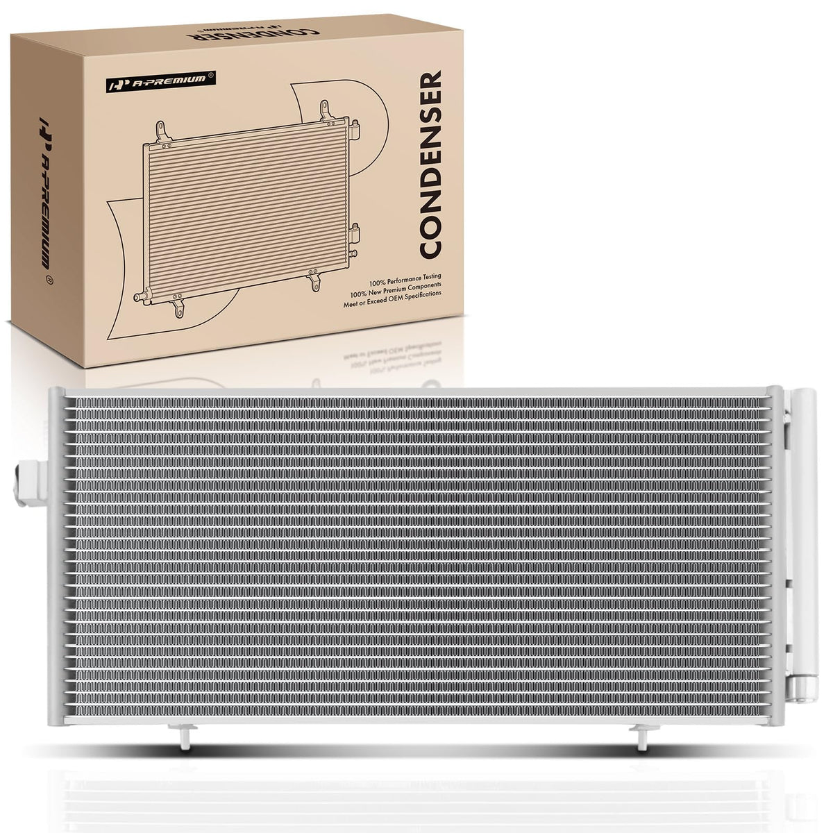 A-Premium condenser front view showing exact bolt-on fit and reliable cooling