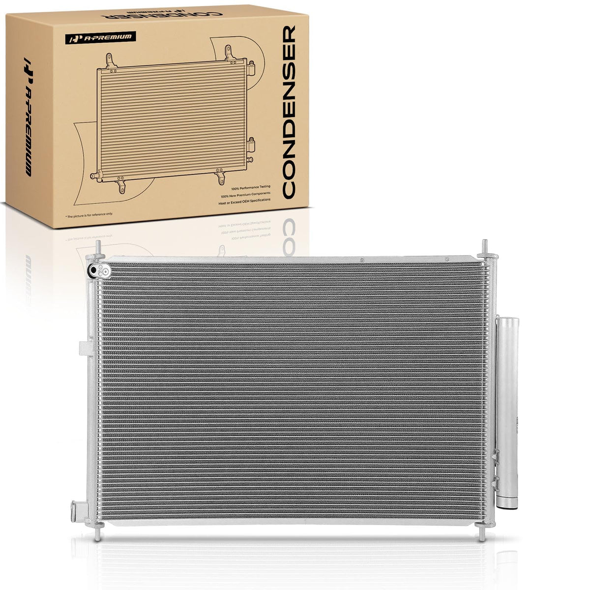A-Premium condenser front view showing replacement fit and improved cooling