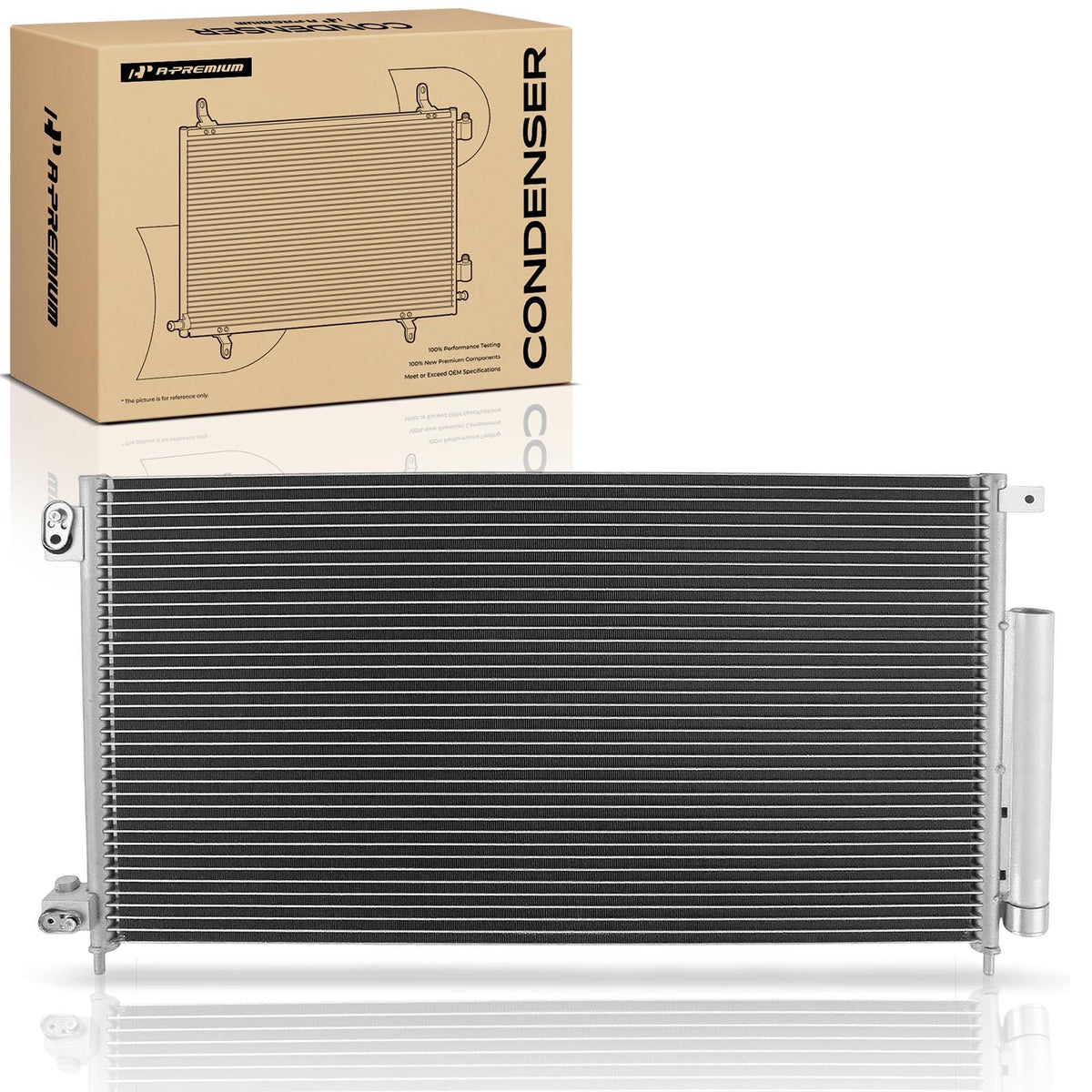A-Premium condenser front view showing OEM fit and ready-to-install benefit