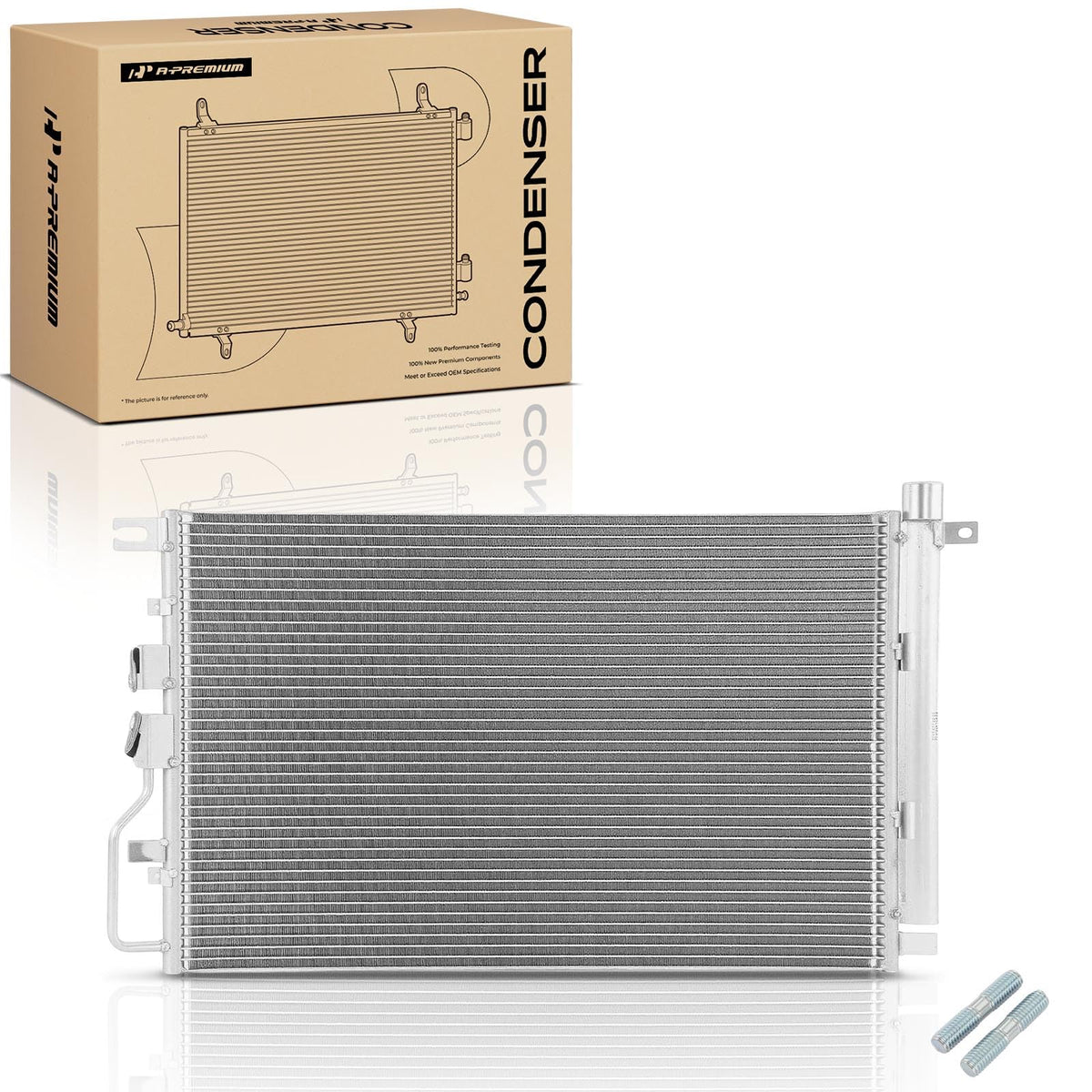 A-Premium condenser front view shows direct-fit design for accurate replacement