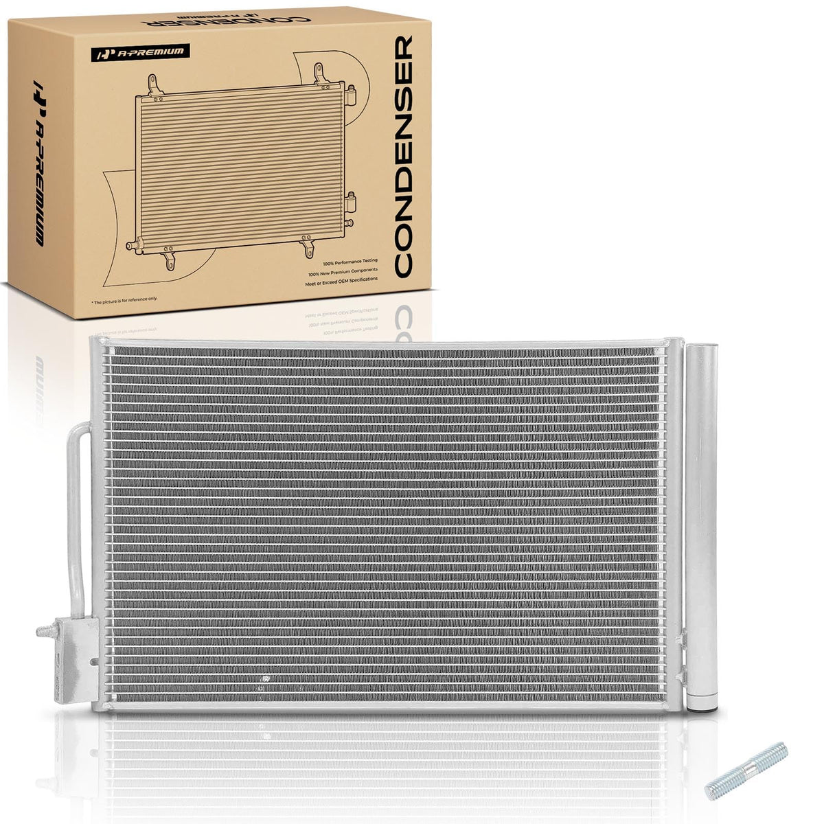 A-Premium condenser front view showing fitment and clean new finish for reliable cooling