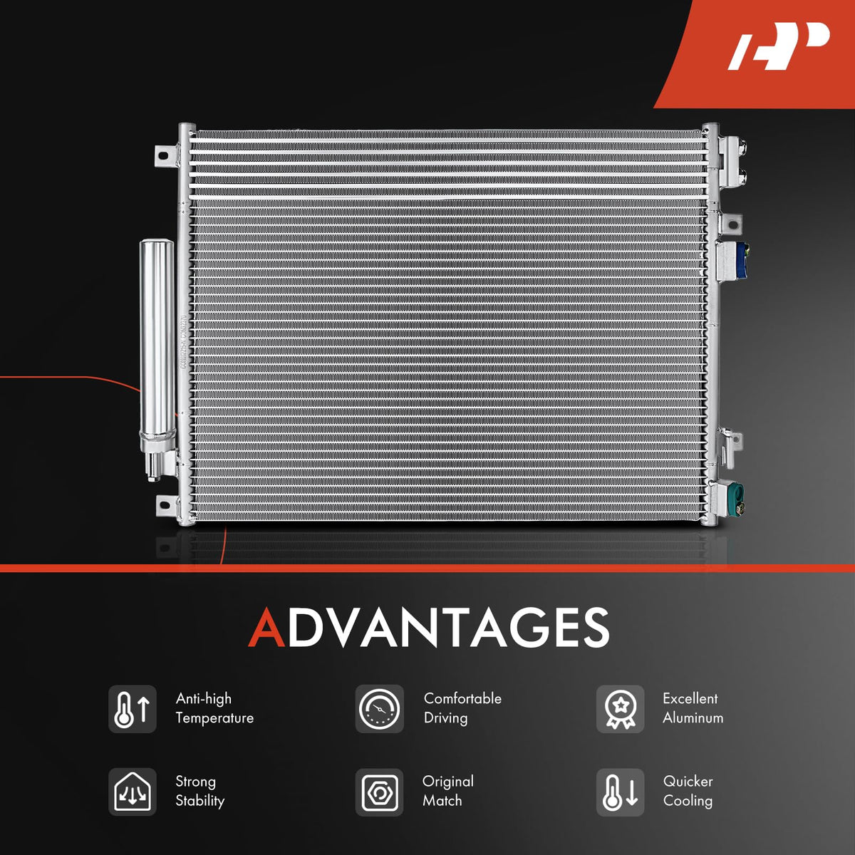 A-Premium condenser installed in engine bay demonstrating direct-fit convenience
